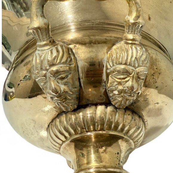 Vintage Ornate Brass Pedestal Bowl with Claw Feet and Faces - Picture 9 of 17